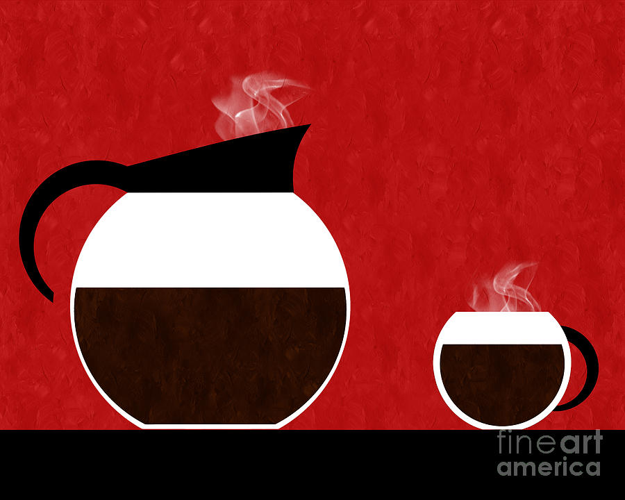 Diner Coffee Pot And Cup Red Digital Art by Andee Design