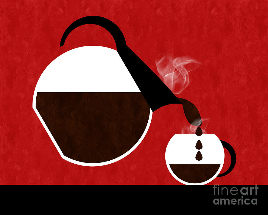 Diner Coffee Pot And Cup Red Pouring Digital Art by Andee Design