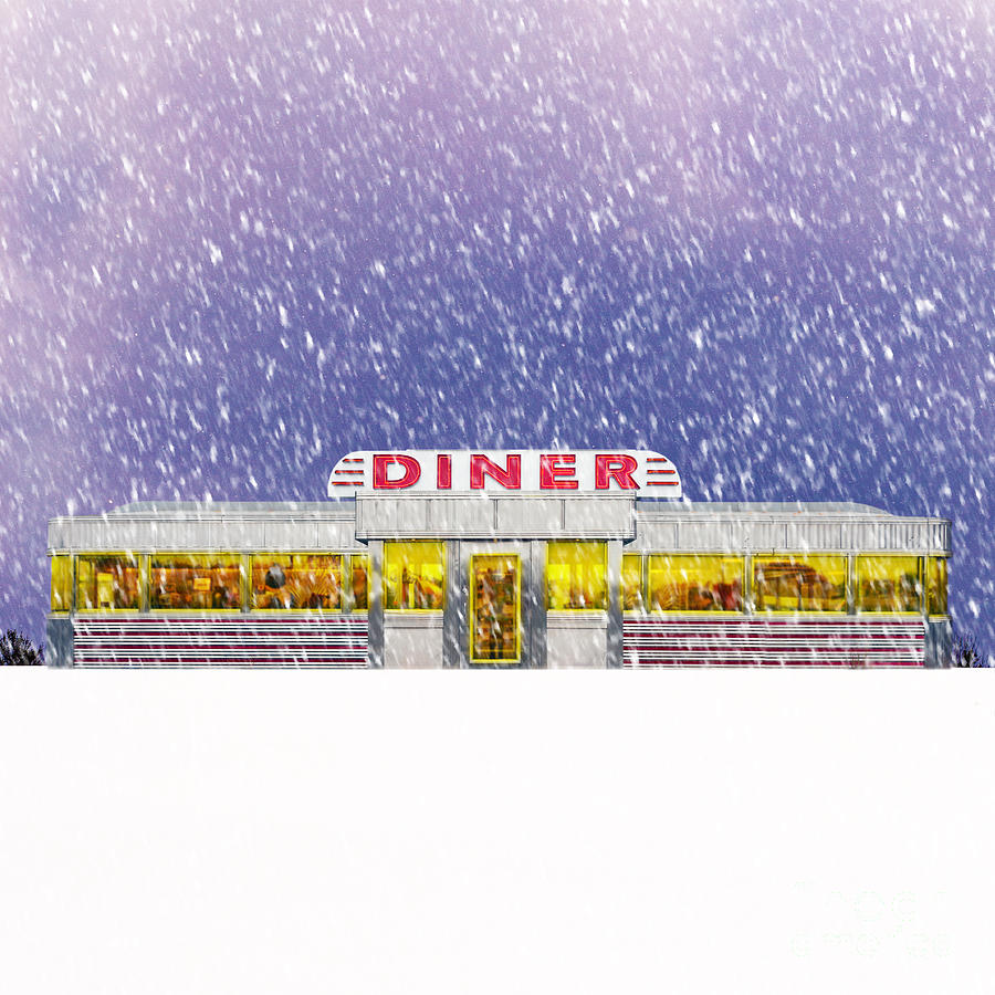Winter Photograph - Diner in Snowstorm Square  by Edward Fielding