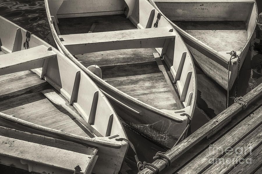 Black And White Photograph - Dinghies Dockside BW by Jerry Fornarotto
