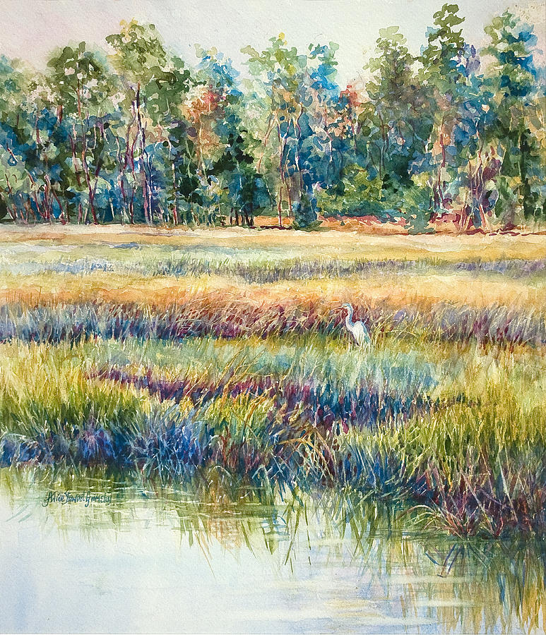 Egret Painting - Dining Alone by Alice Grimsley