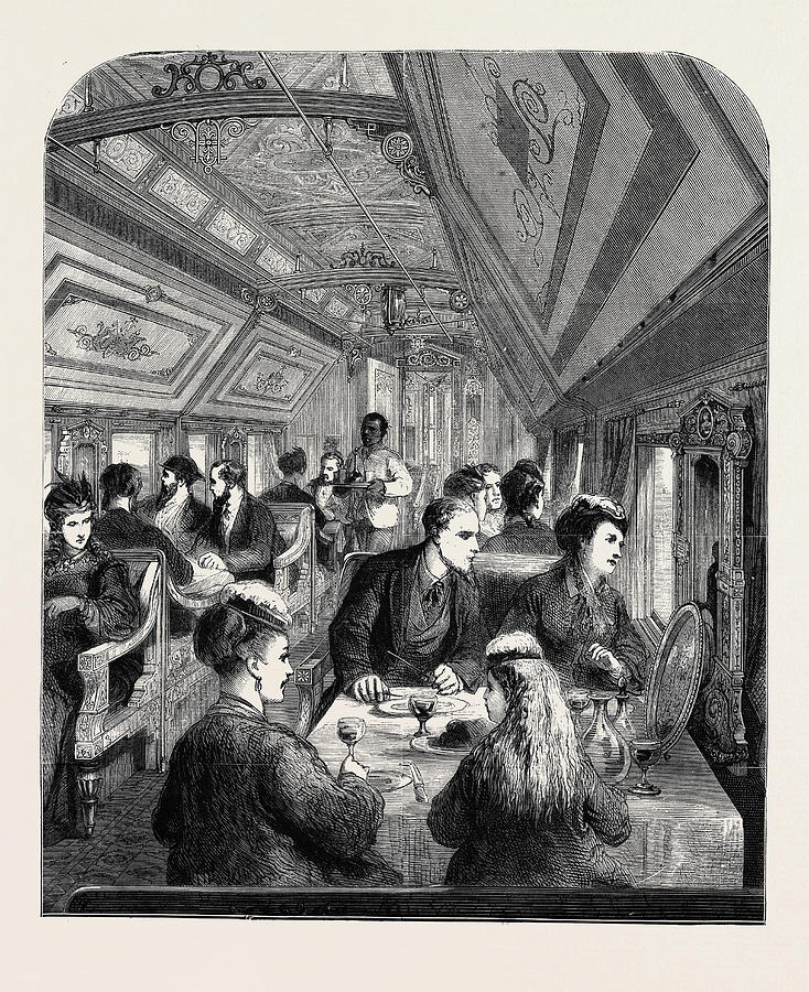 Dining Car On The Union Pacific Railway Drawing by English School ...