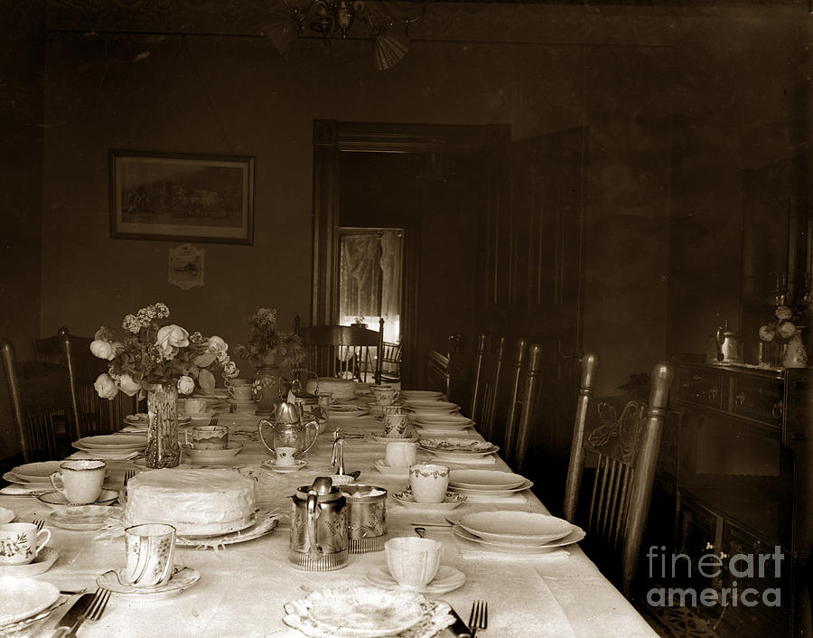 Cake Photograph - Dining Room Table circa 1900 by Monterey County Historical Society
