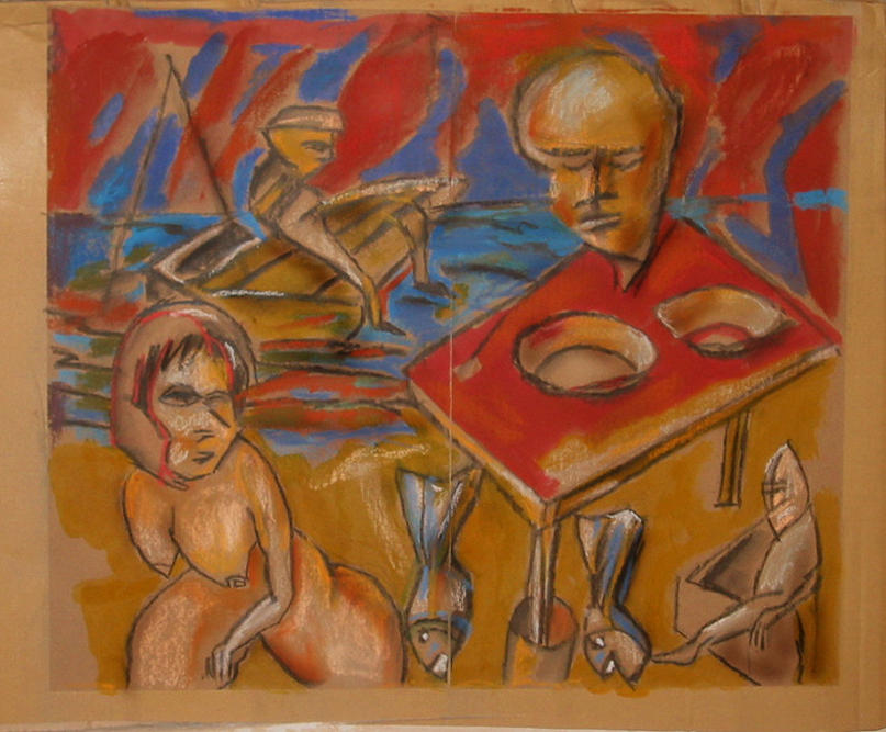 Boat Drawing - Dinner On Beach by Nahoum Cohen