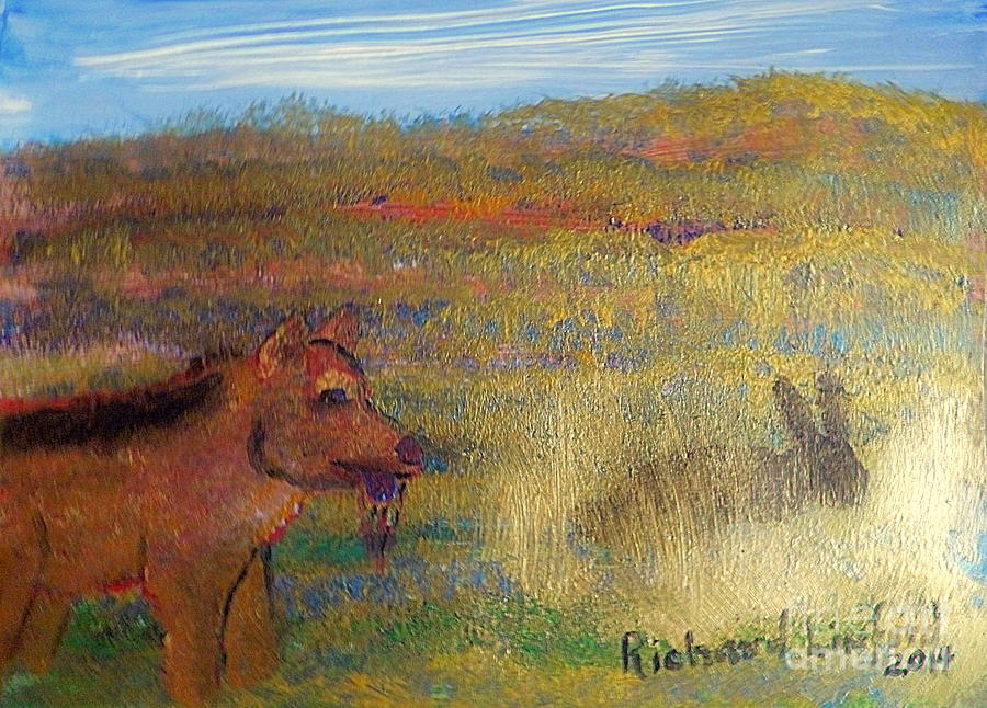 Dinner Time for Lobo Wolf and Rabbit 1 Painting by Richard W Linford
