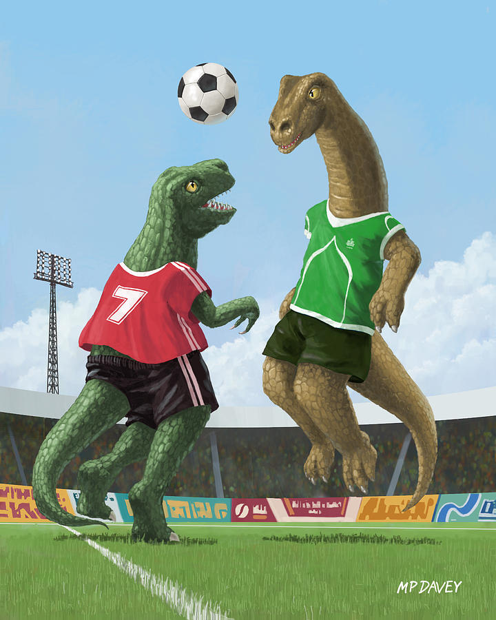 Prehistoric Painting - Dinosaur Football Sport Game by Martin Davey