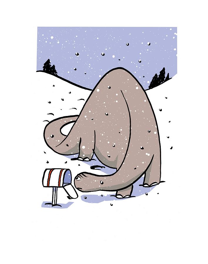 Dinosaur Mail Holiday Card Drawing by Tom Bachtell