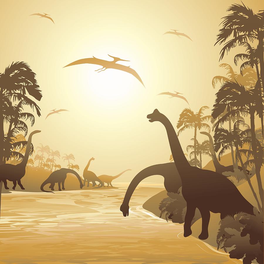 Dinosaurs on Peaceful Jurassic Landscape Digital Art by BluedarkArt Lem