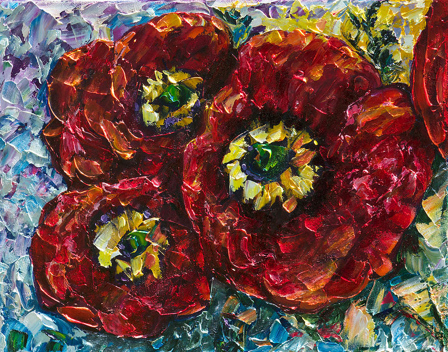 Diptych 1 Piece Painting of Poppies PALETTE KNIFE Oil Painting by Lena Owens - OLena Art Vibrant Palette Knife and Graphic Design