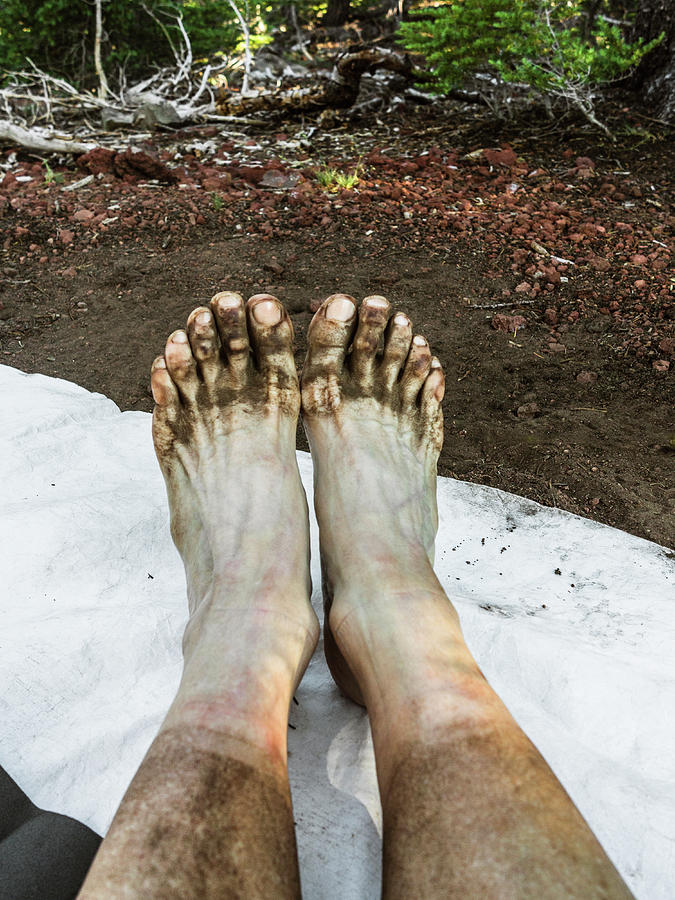 Messy Photograph - Dirty Feet Of A Female Backpacker by Ron Koeberer