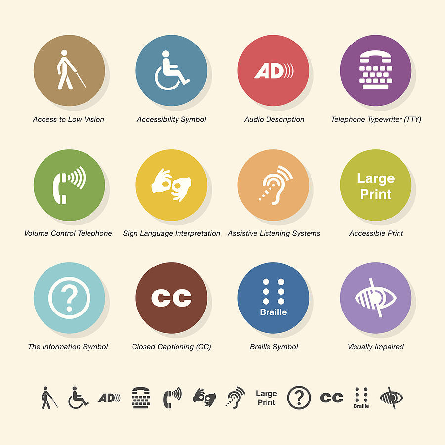 Disability Access Icons - Color Circle Series Drawing by Rakdee