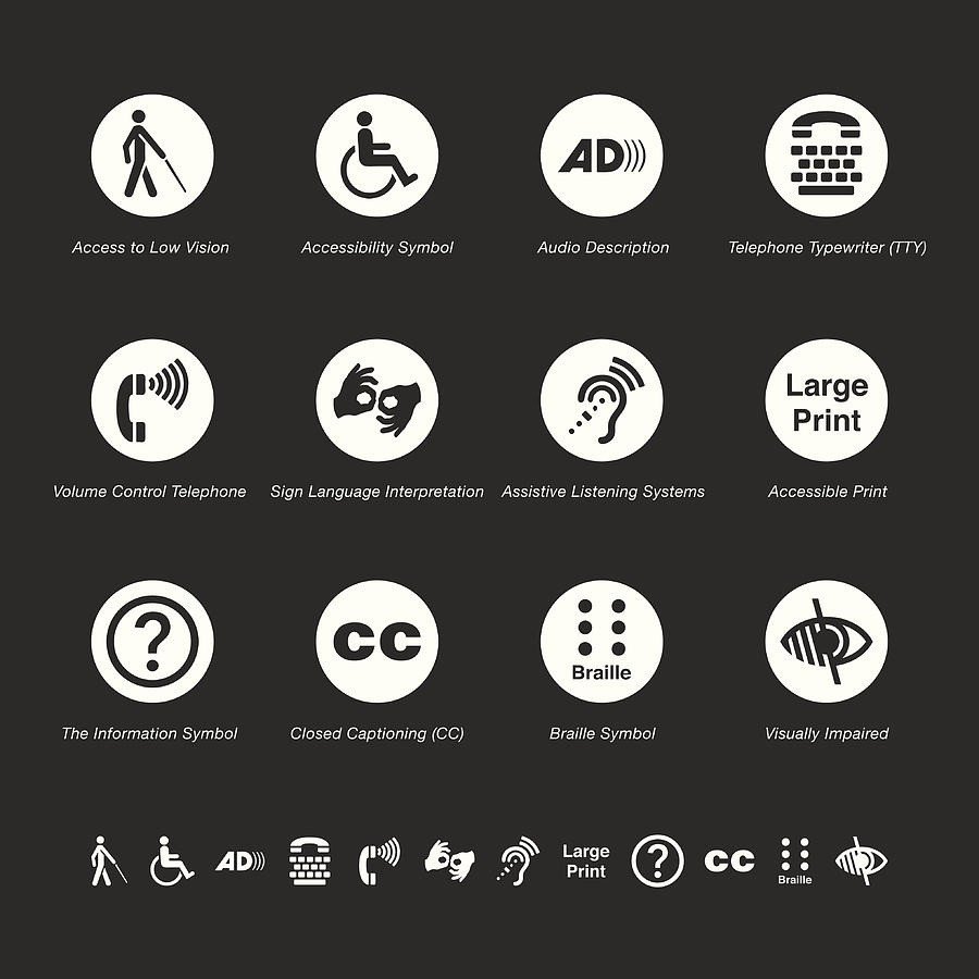 Disability Access Icons - White Series Drawing by Rakdee