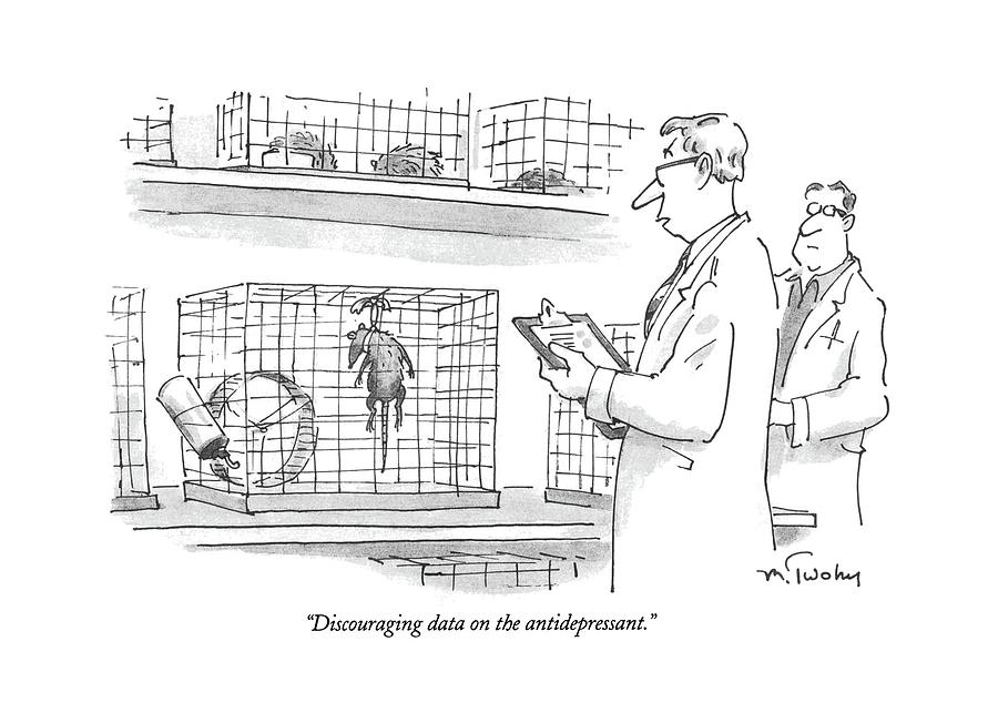 Discouraging Data On The Antidepressant Drawing by Mike Twohy