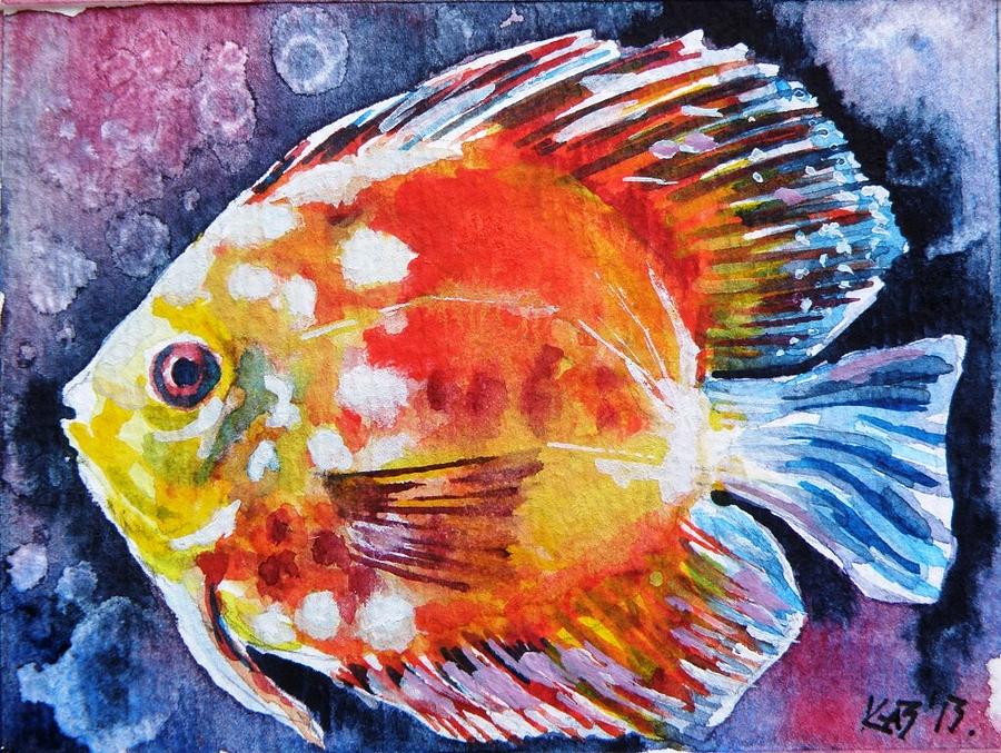 Discus Fish Painting by Kovacs Anna Brigitta