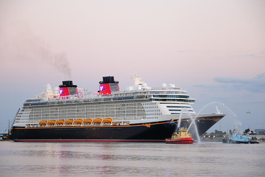 Disney Fantasy and water cannons Photograph by Bradford Martin