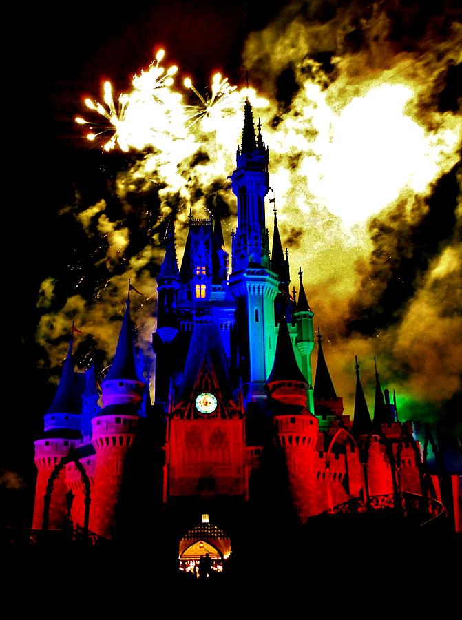 Castle Photograph - Disney Night Fireworks by Benjamin Yeager
