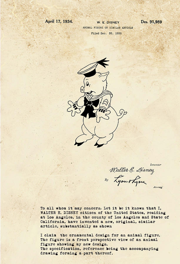 Disney Pig Patent Digital Art by Marlene Watson