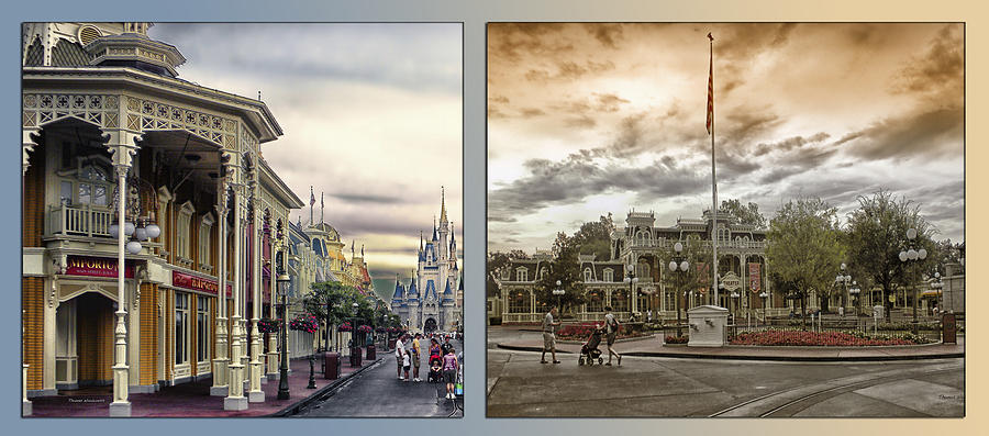 Disney World Main Street After The Rain 2 Panel Photograph by Thomas Woolworth