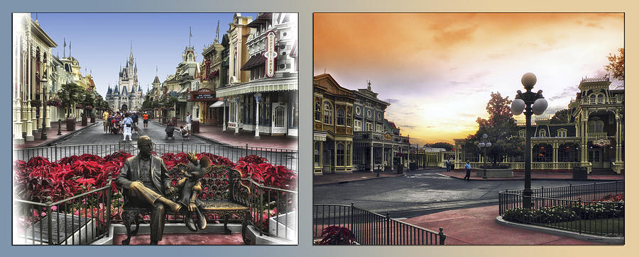 Disney World Main Street Before The Gates Open 2 Panel Photograph by Thomas Woolworth