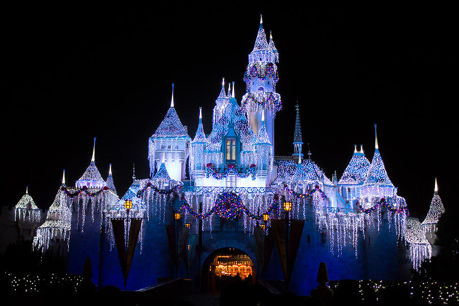 Castle Photograph - Disneyland Castle Christmas Lights by Anthony Soares