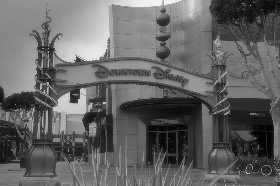 Castle Photograph - Disneyland Downtown Disney Signage 03 BW by Thomas Woolworth