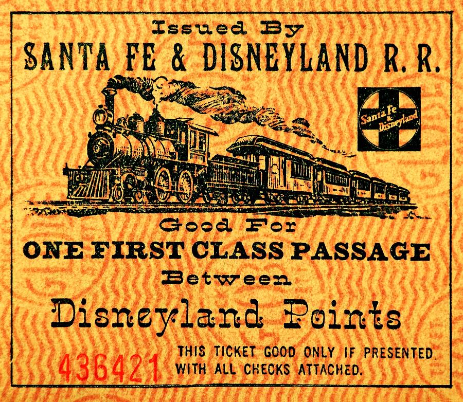 Vintage Photograph - Disneyland Rail Ticket by Benjamin Yeager