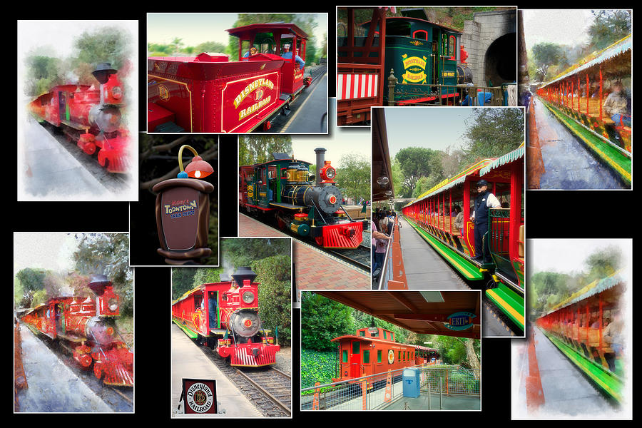 Castle Photograph - Disneyland Railroad Black Collage by Thomas Woolworth