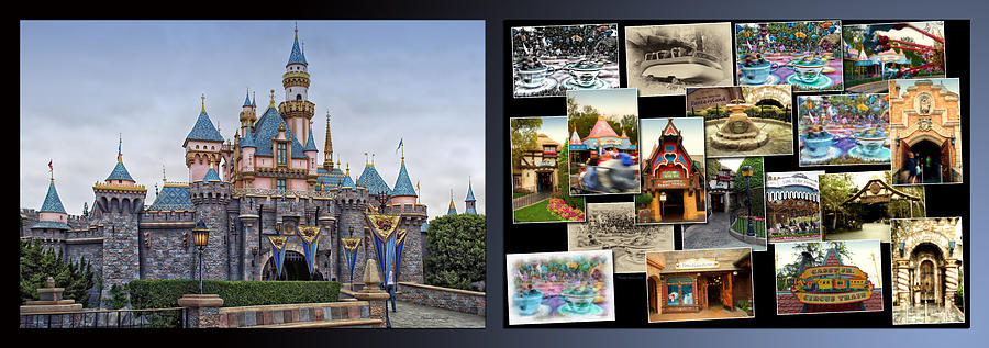 Disneyland Sleeping Beauty Castle And Fantasyland Collage 2 Panel Photograph by Thomas Woolworth