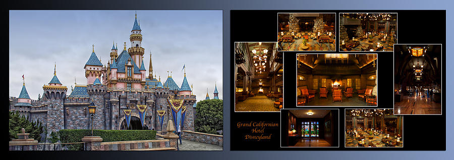 Disneyland Sleeping Beauty Castle And Grand CA Hotel Collage 2 Panel Photograph by Thomas Woolworth