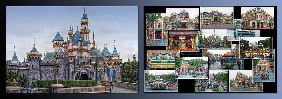 Disneyland Sleeping Beauty Castle And Main Street Collage 2 Panel 01 Photograph by Thomas Woolworth
