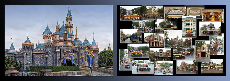 Disneyland Sleeping Beauty Castle And Main Street Collage 2 Panel 02 Photograph by Thomas Woolworth