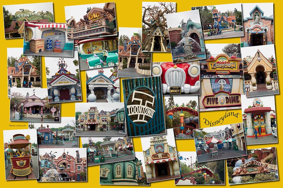 Castle Photograph - Disneyland Toontown Yellow Collage by Thomas Woolworth