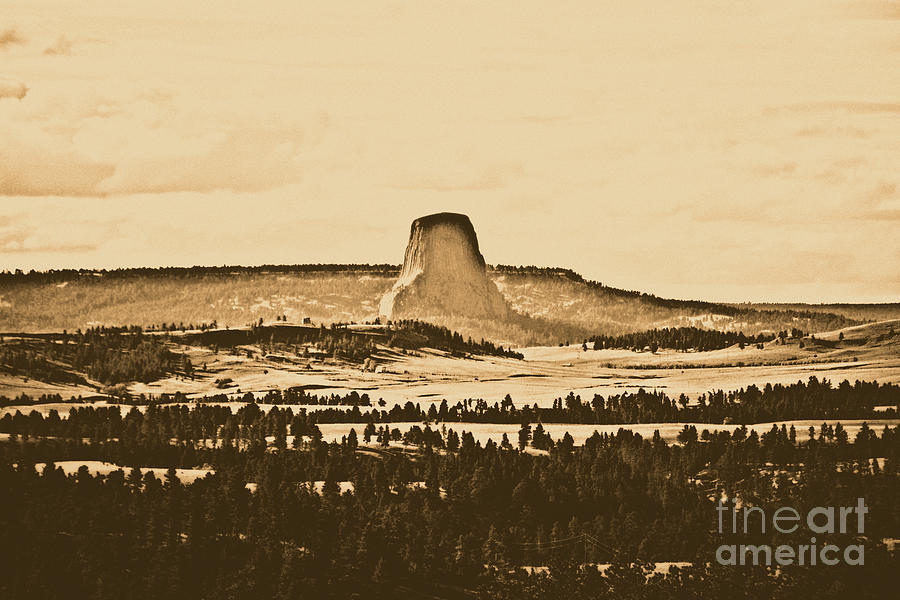 Nature Photograph - Distant Profile of Devils Tower National Monument Wyoming USA by Shawn OBrien