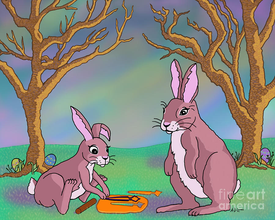 Bunnies Digital Art - Distracted Easter Bunnies by Audra Lemke