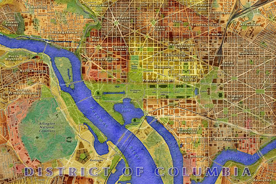District Of Columbia Map Digital Art - District of Columbia Map by Paul Hein