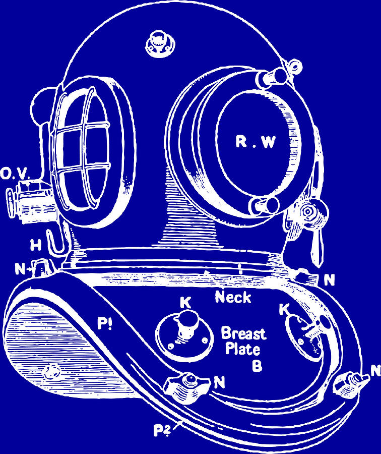 Helmets Drawing - Dive Helmet Blueprint by    