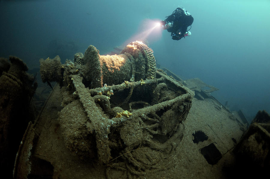 Diver Exploring The Ss Empire Heritage Photograph by Steve Jones