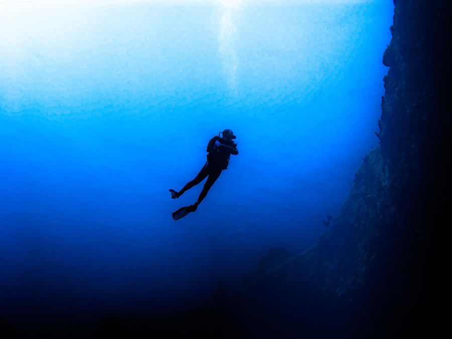 Diver in Lost Blue Hole in Nassau Bahamas Photograph by Shane Pinder ...