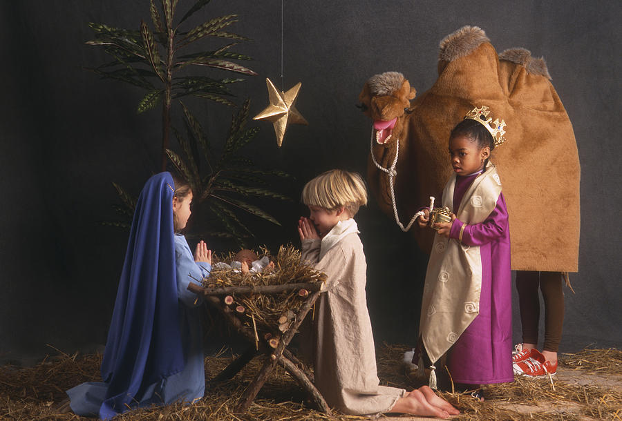 Diverse children acting in nativity scene Photograph by Ariel Skelley