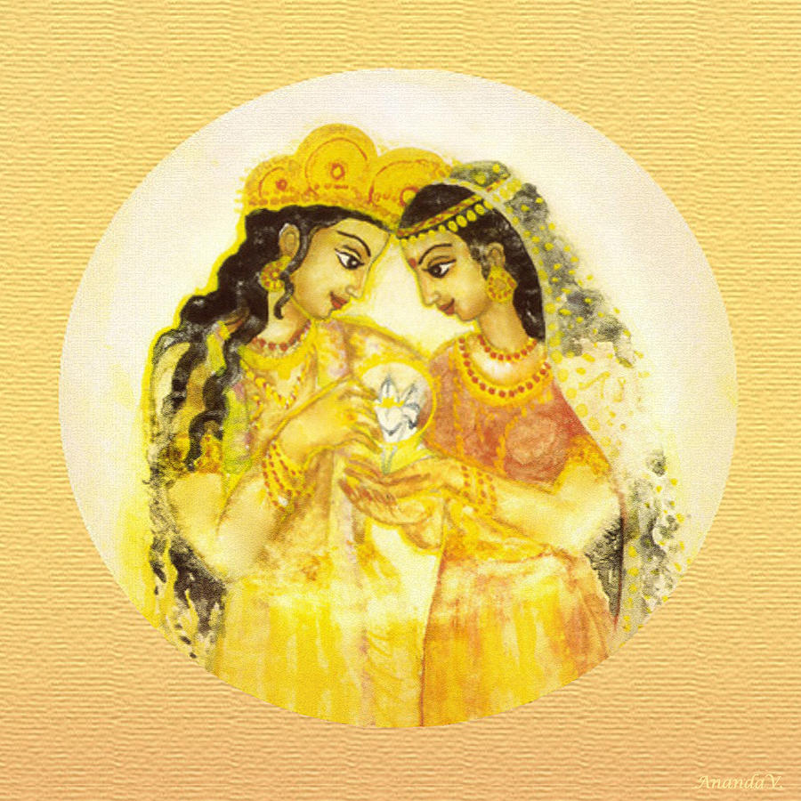 Krishna Mixed Media - Divine Love - Detail by Ananda Vdovic