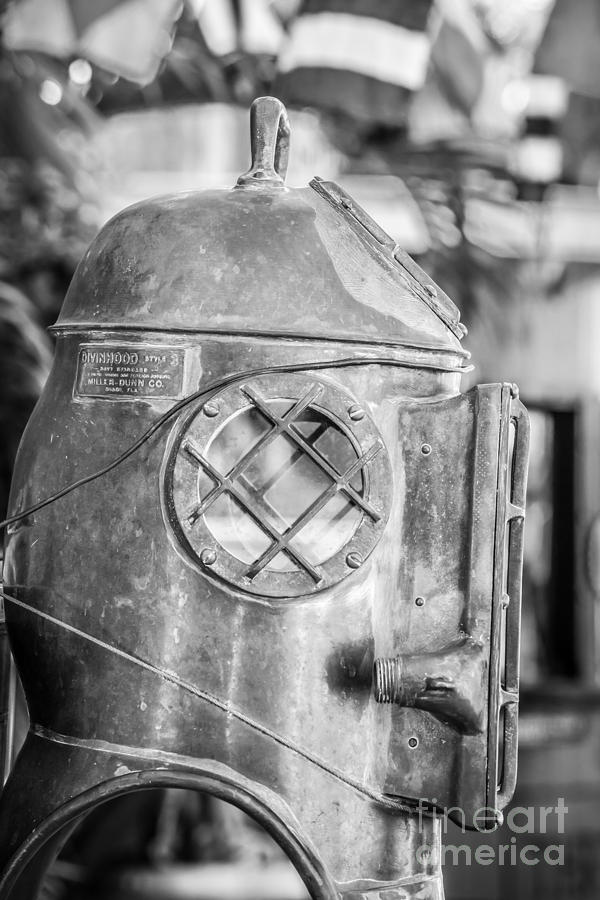 Black And White Photograph - Diving Helmet Key West - Black and White by Ian Monk