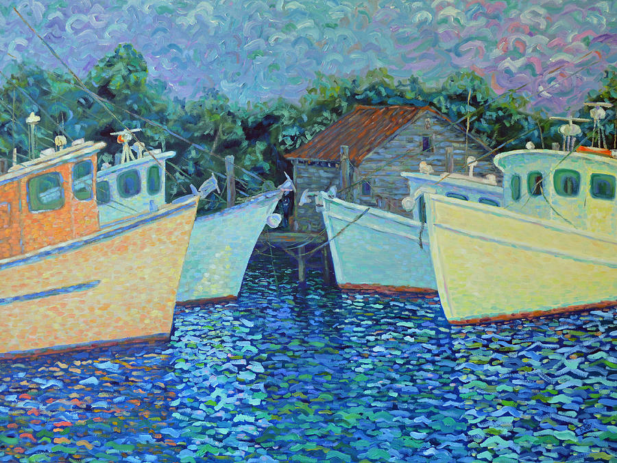 Divisionistic Shrimp Boats Painting by Dwain Ray
