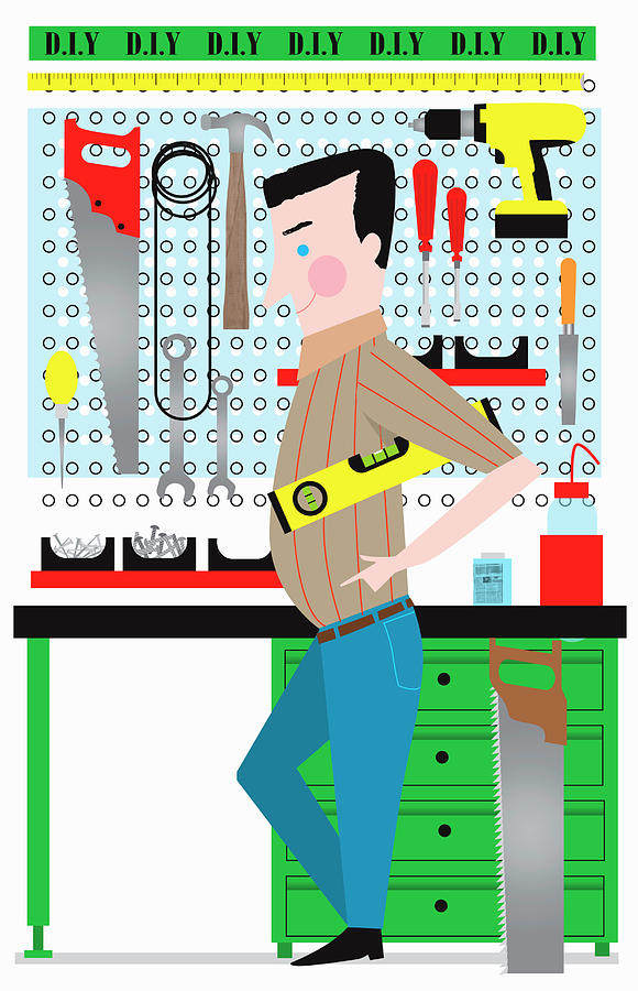 diy handyman with tools at workbench photograph by ikon