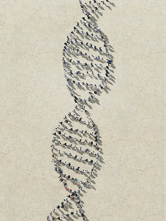 DNA made out of walking people Photograph by Hiroshi Watanabe