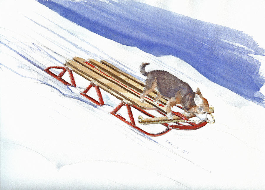 Dobby Sledding Downhill  Painting by P Anthony Visco