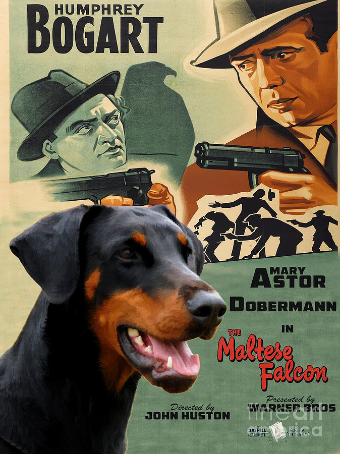Doberman Pinscher Art Canvas Print - The Maltese Falcon Movie Poster Painting by Sandra Sij