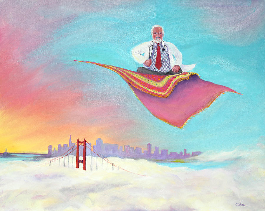 Doc Rides the San Francisco Sky Painting by Asha Carolyn Young