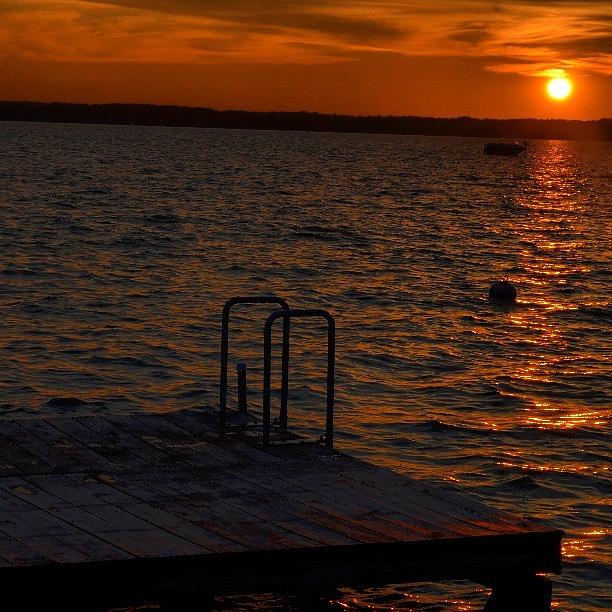 Nature Photograph - Dock and Sunset by Alexa V