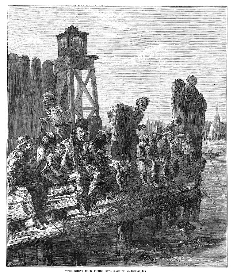 Dock Fishing, 1877 Painting by Granger
