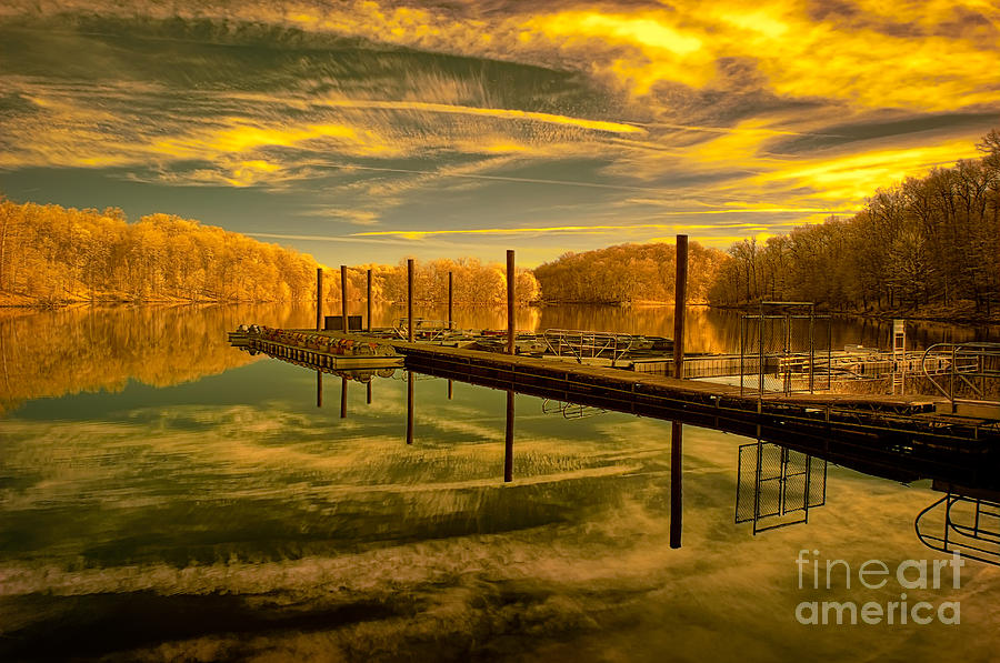 Dock reflections-golden Photograph by Izet Kapetanovic